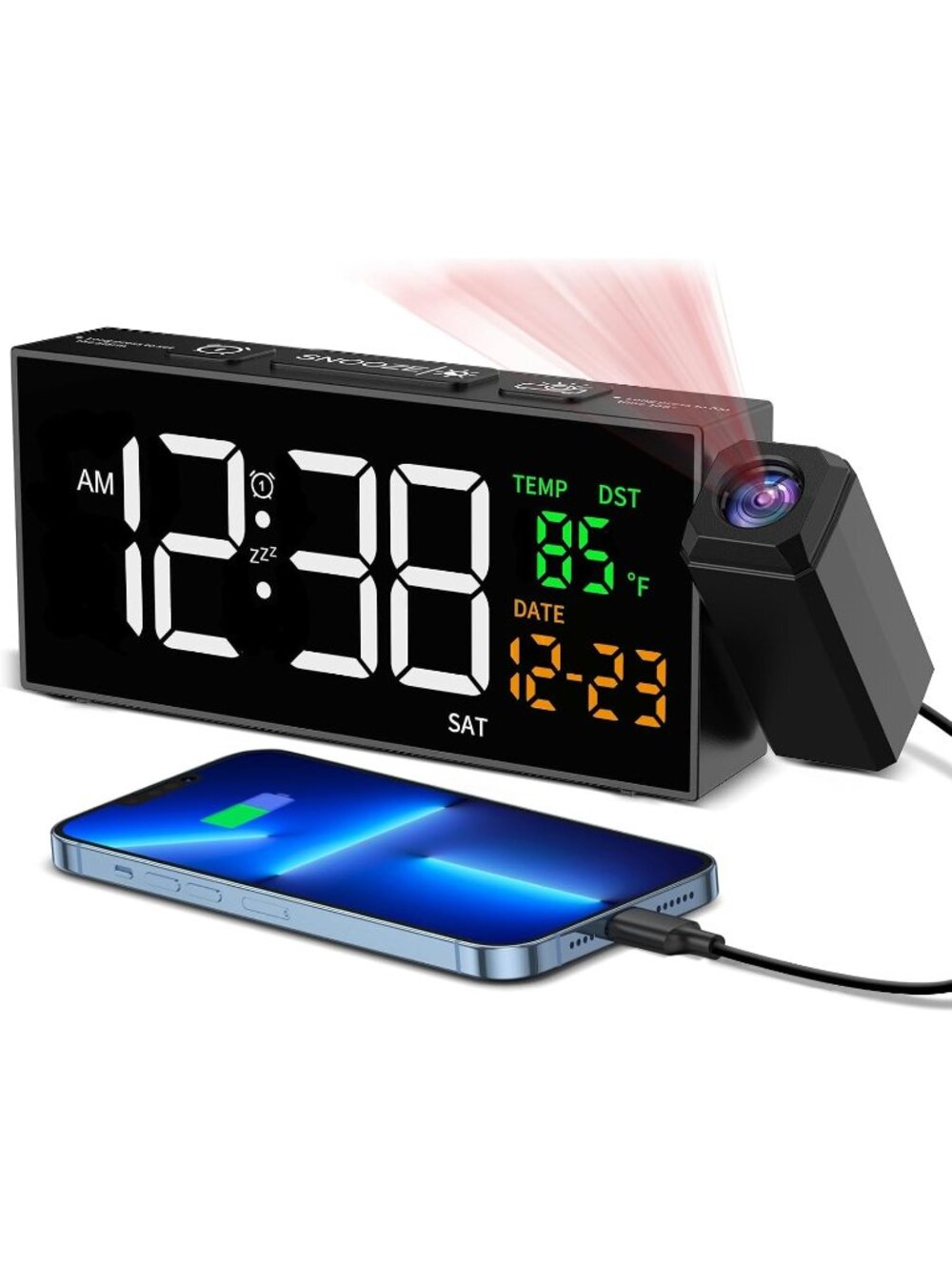 New Projection Clock for Bedroom Ceiling, Alarm Clocks Black
